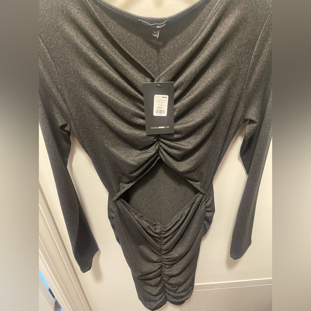 Charcoal Ruched Dress - Fashion Nova